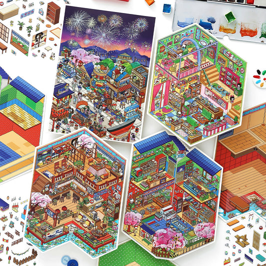 Duże rozmiary | Dzisiejsza seria 16.0 Otwarta | Sceny naklejek, Naklejki scen 3D miniatur, Naklejki do samodzielnego montażu łagodzące stres, Naklejki układające scenę, Naklejki DIY