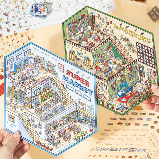 빅사이즈 | 3층 | 판타지 세계 시리즈 1.0 | 스티커 장면, 3D 미니어처 장면 스티커, 스트레스 해소 DIY 스티커, 장면 설정 스티커