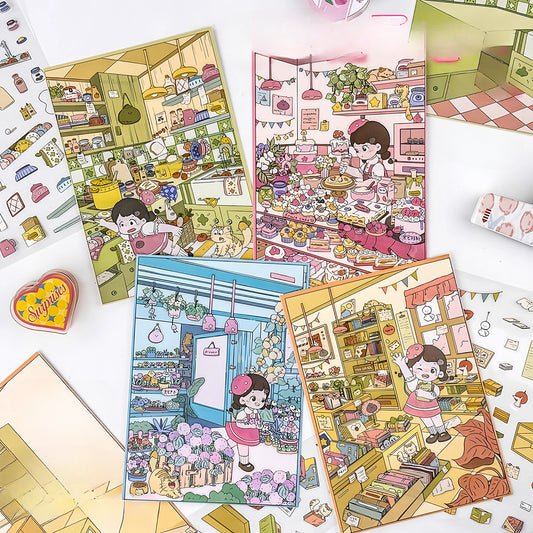 Cute Girl Theme | Sticker Scene, 3D Miniature Scene Stickers, Stress - Relief DIY Stickers, Scene - Setting Stickers - YYBB ART