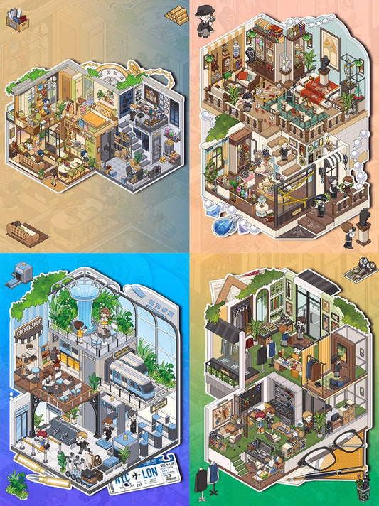 비밀 요원 테마, Scene More 8.0 시리즈, 스티커 장면, 3D 미니어처 장면 스티커, 스트레스 해소 DIY 스티커, 장면 설정 스티커, DIY 스티커