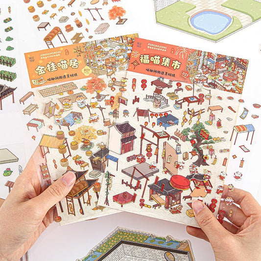 Meow Meow 2.0 Series | Four Season Style | Cat Sticker Scene, 3D Miniature Scene Stickers, stress - relief DIY stickers, Scene - setting Stickers - YYBB ART