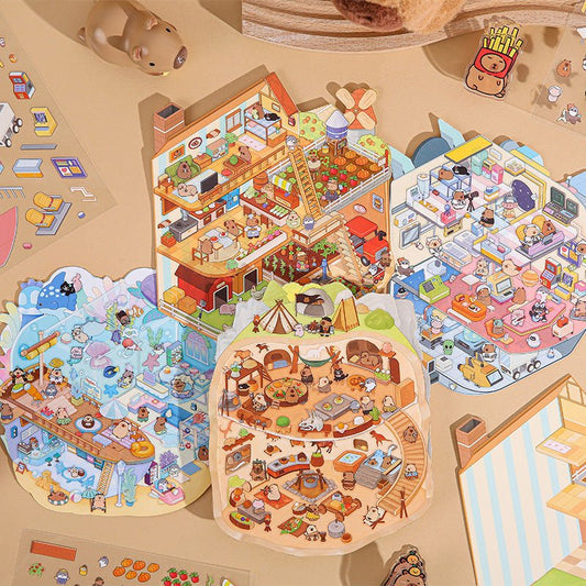 Capybara Theme | Scene Joy Series 1.0 | Sticker Scene, 3D Miniature Scene Stickers, stress - relief DIY stickers, Scene - setting Stickers - YYBB ART