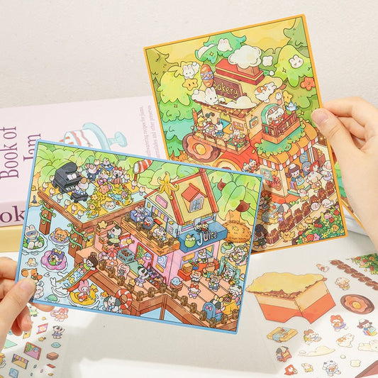 Happy Town | Fantasy World Series 5.0 | Sticker Scene, 3D Miniature Scene Stickers, Stress - Relief DIY Stickers, Scene - Setting Stickers - YYBB ART