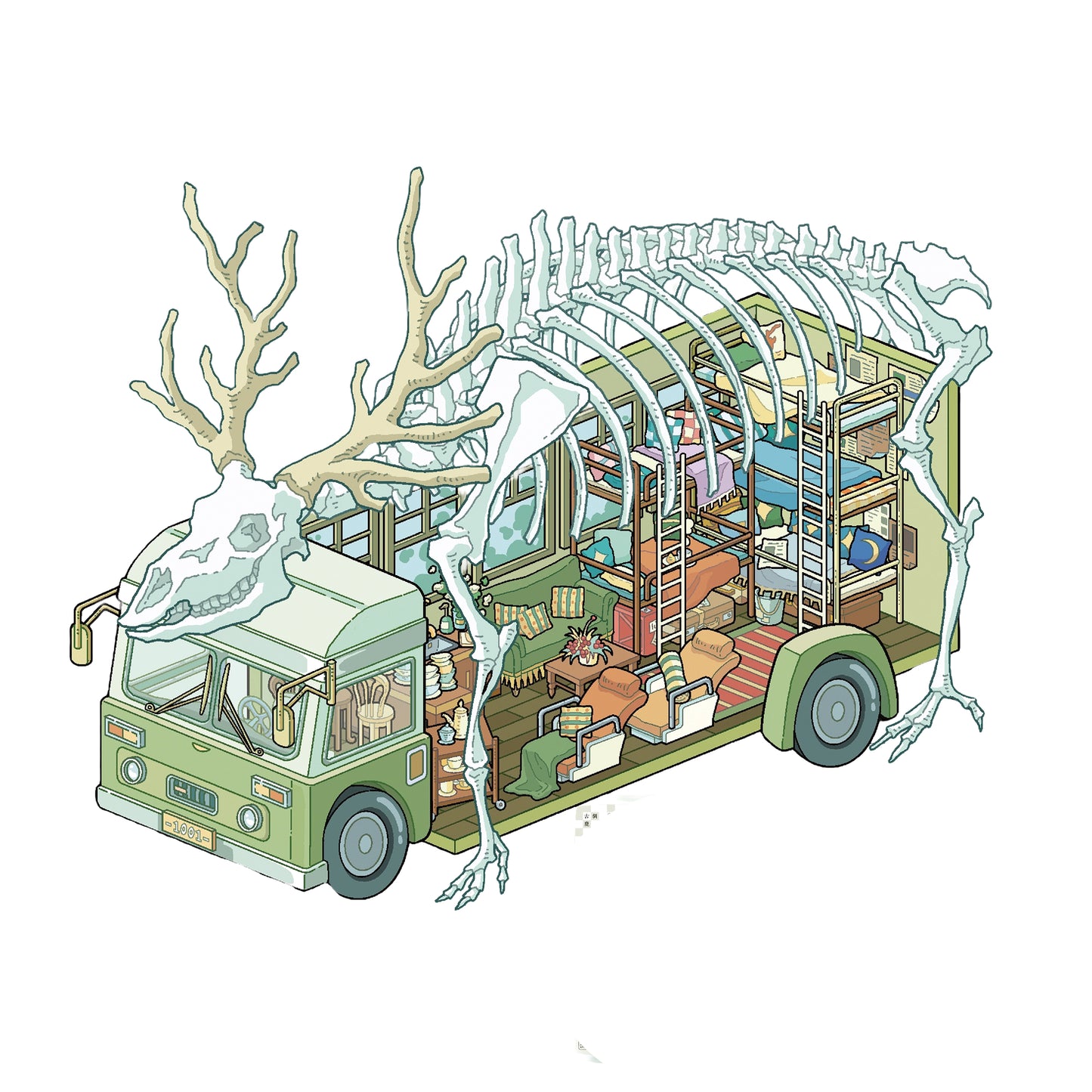 Tema dell'autobus scheletro antico | Serie Pocket Scene 21.0 | Adesivi per scene, adesivi 3D per miniature, adesivi fai-da-te per il sollievo dallo stress, adesivi per scenografie, adesivi fai-da-te