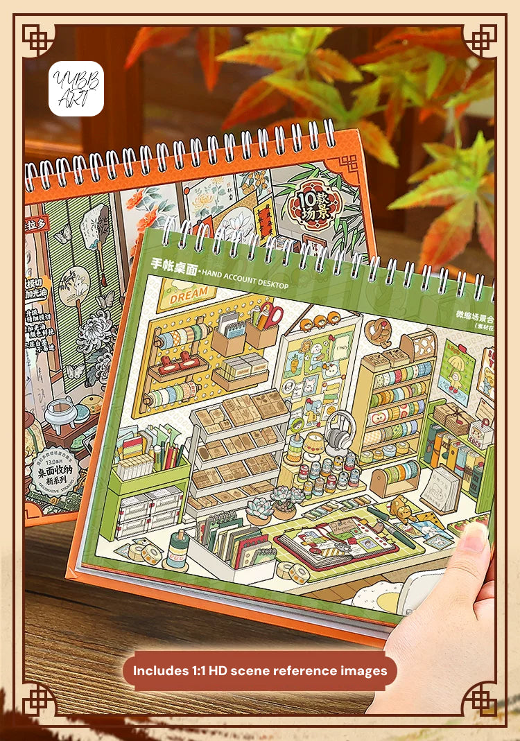 Desktop Organizer Vol. 1 | Ultra Rich Desktop | Landscape Collection 11.0 Series | Sticker Book, Sticker Scene, 3D Miniature Scene Stickers, Stress-Relief DIY Stickers, Scene-Setting Stickers, DIY Stickers Book