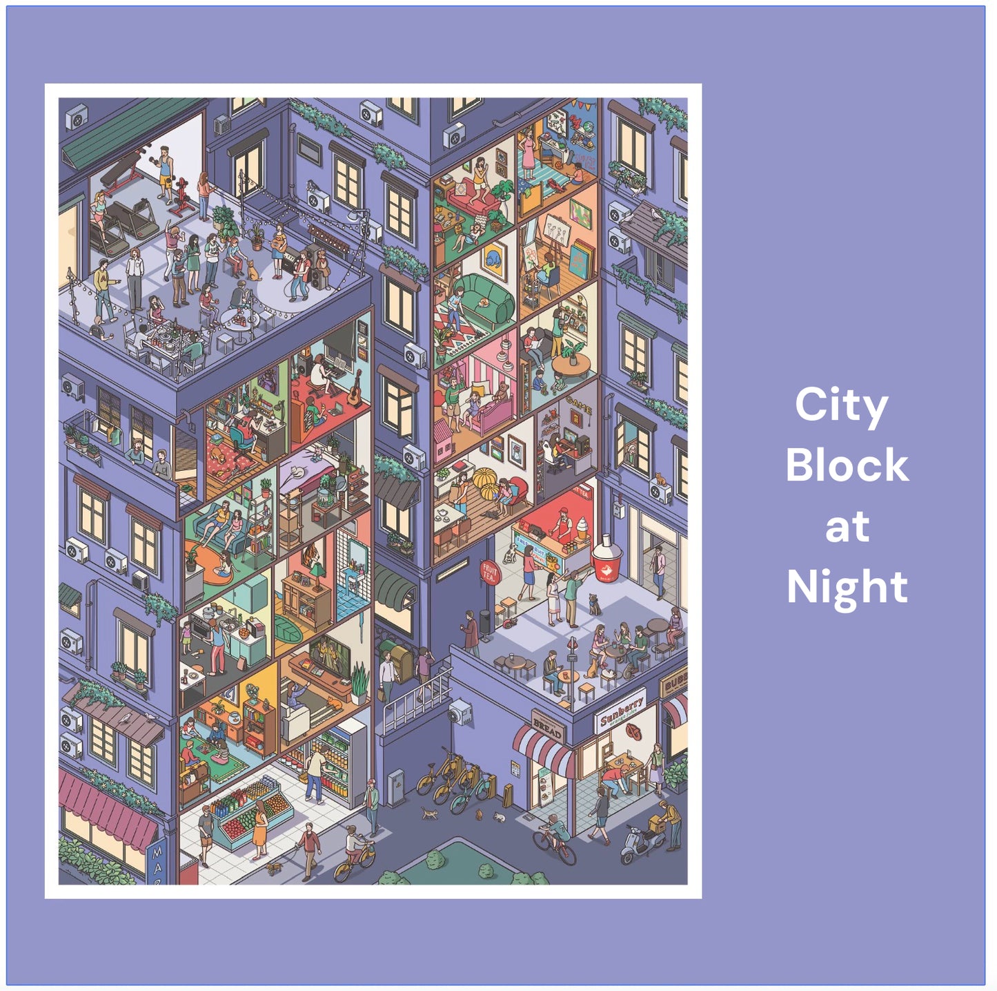 Dzień na osiedlu miejskim | Seria Scen Kieszonkowych 14.0 | Naklejki Sceniczne, 3D Naklejki Miniaturowej Sceny, Naklejki DIY Przeciwdziałające Streśowi, Naklejki Tworzące Scenę, Naklejki DIY