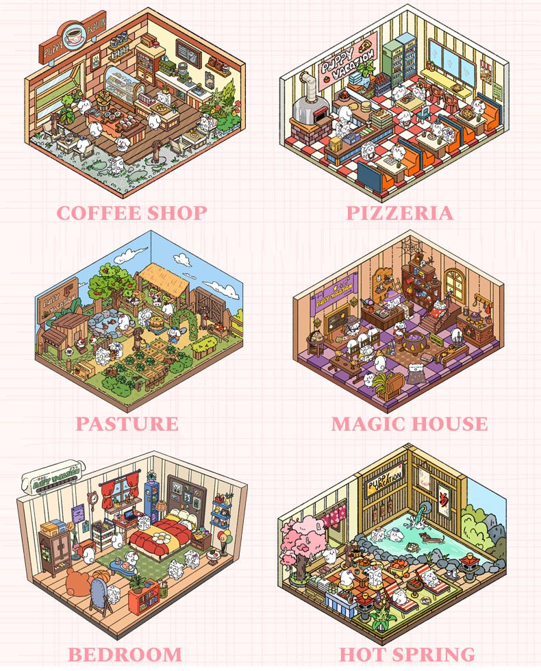Puppy Vacation 3.0 Series | Stickers Book Collection | 10 - pcs | DIY Sticker Scene, 3D Miniature Scene Stickers, Stress - Relief DIY stickers, Scene - setting Stickers - YYBB ART