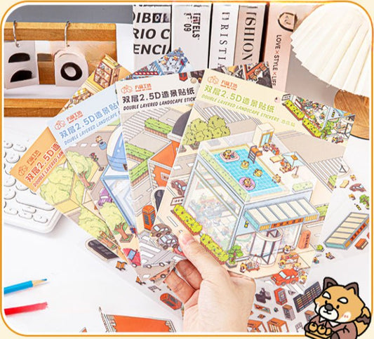 Bear Town 1.0 Series | With PET Scene Cover | DIY Sticker Scene, 3D Miniature Scene Stickers, Stress - Relief DIY stickers, Scene - setting Stickers - YYBB ART