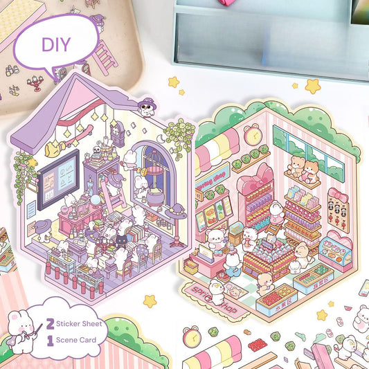 Cute Theme | Scene Art 17.0 Series | Sticker Scene, 3D Miniature Scene Stickers, Stress - Relief DIY Stickers, Scene - Setting Stickers - YYBB ART