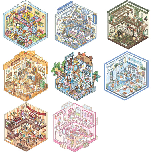 Motyw Capybara | Seria Scene Time 5.0, Naklejki Sceniczne, 3D Miniatury Naklejek Scenicznych, Naklejki DIY na Redukcję Stresu, Naklejki do Tworzenia Scen