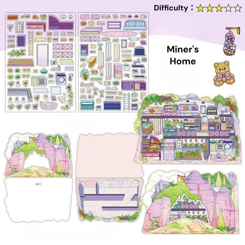 Moja Mała Chatka 3.0 | Naklejki do Scenki, 3D Naklejki do Miniatur, Naklejki Relaksacyjne DIY, Naklejki do Tworzenia Scen, Naklejki DIY