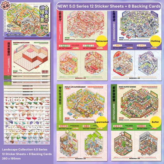 Kolekcja Krajobrazów Seria 5.0 | Książka z naklejkami, Zestaw do tworzenia scen z naklejkami, 3D Naklejki do miniaturowych scen, Naklejki relaksacyjne DIY, Naklejki do tworzenia scen, Książka z naklejkami DIY