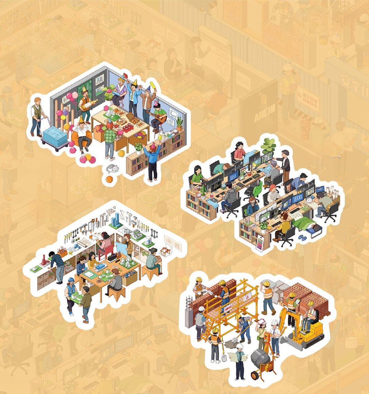 Large Size | Architecture Studio | Scene More 14.0 Series, Sticker Scene, 3D Miniature Scene Stickers, Stress-Relief DIY Stickers, Scene-Setting Stickers, DIY Stickers - YYBB ART