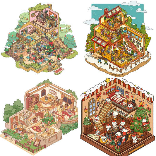 Motyw Świąteczny | Seria Scene Time 1.0, Naklejki Sceniczne, 3D Miniatury Naklejek Scenicznych, Naklejki DIY na Redukcję Stresu, Naklejki do Ustawiania Scen