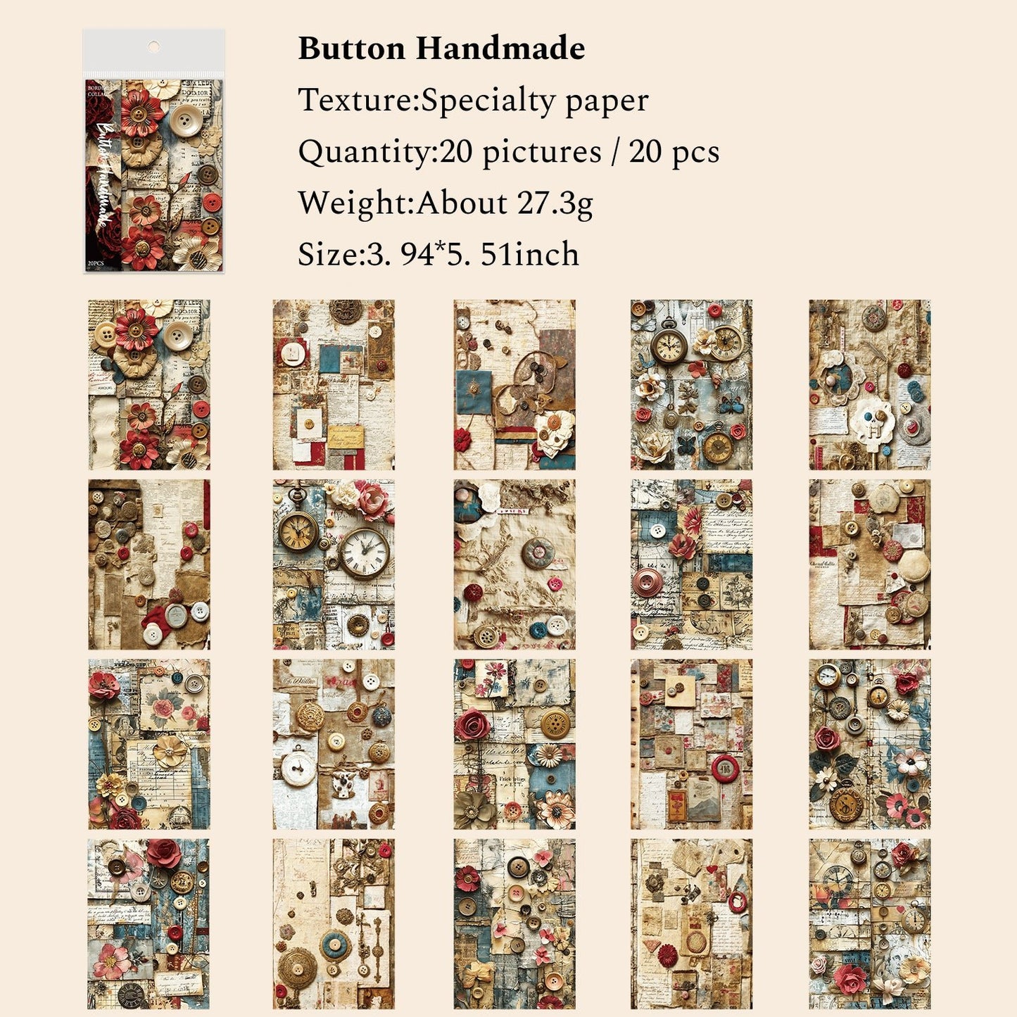 Borderless Collage Series Vintage Junk Journal Paper, Vintage Scrapbooking Material Paper, Collage Decor Paper - YYBB ART