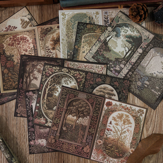 Dense Fir Forest Series Vintage Scrapbook Paper, 16pcs, Junk Journal Material Paper Pack, DIY Collage Paper - YYBB ART