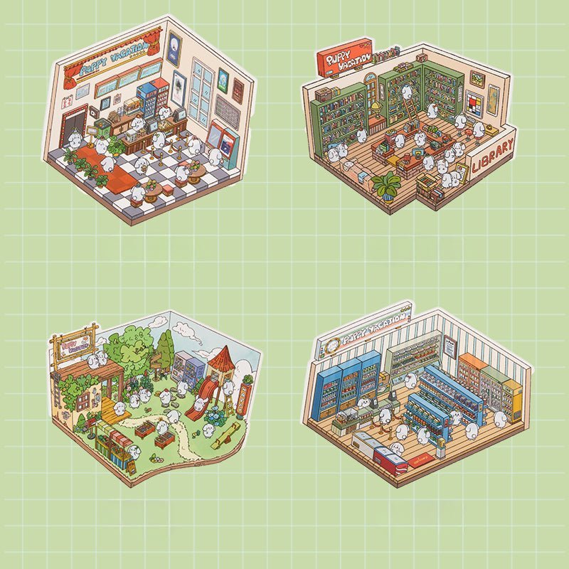 Puppy Vacation 1.0 Series | DIY Sticker Scene, 3D Miniature Scene Stickers, Stress - Relief DIY stickers, Scene - setting Stickers - YYBB ART
