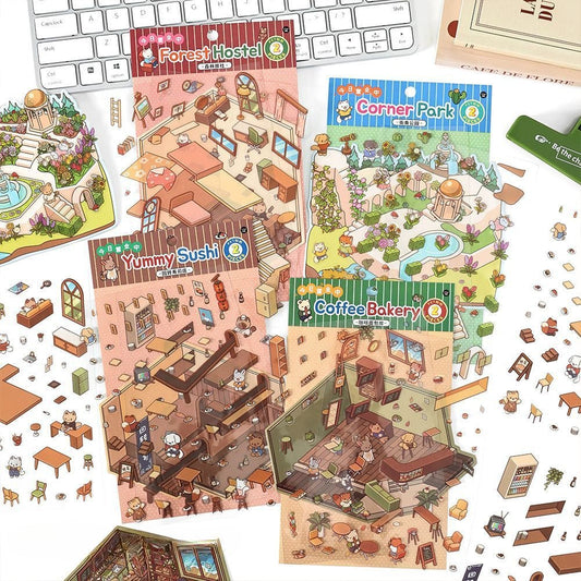 Open Today 1.0 Series, Sticker Scene, 3D Miniature Scene Stickers, stress - relief DIY stickers, Scene - setting Stickers - YYBB ART