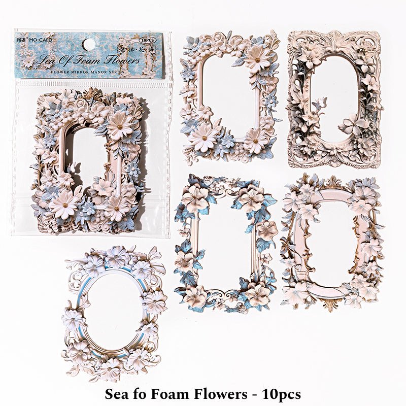 Flower Mirror Manor Series Hollow Relief Vintage Frame Collage Card, Floral Scrapbooking Material Paper Card, Journal DIY Paper Frame - YYBB ART