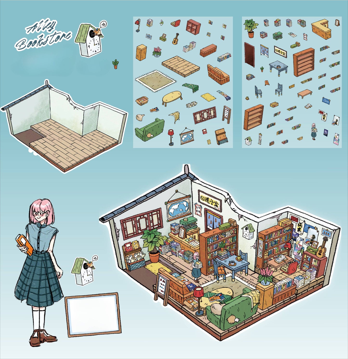 Romantyczny Kącik | Seria Scene Time 8.0, Naklejki Sceniczne, 3D Miniatury Naklejek Scenicznych, Naklejki DIY na Redukcję Stresu, Naklejki do Tworzenia Scen