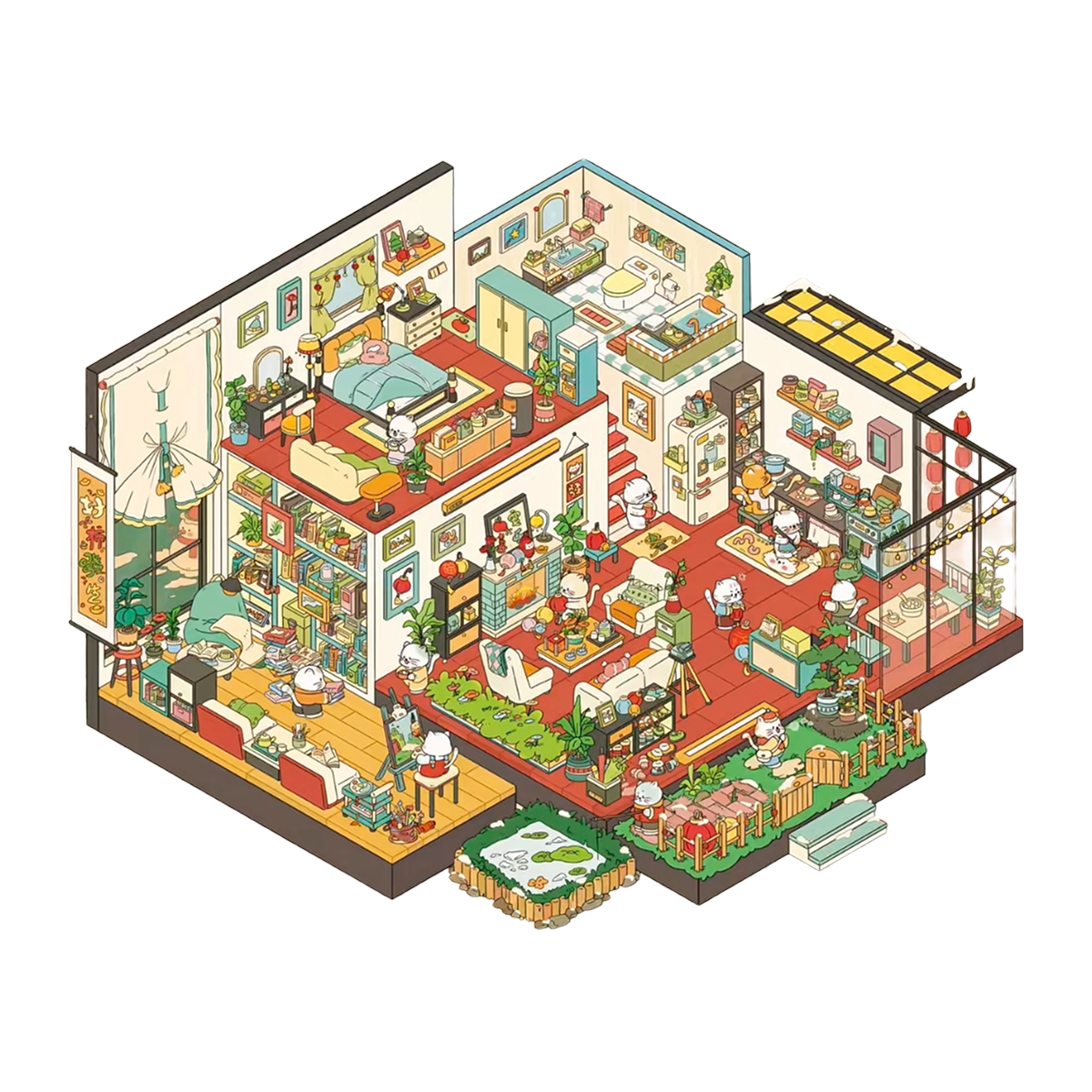 Stor Storlek | Villa Tema | Pocket Scene Serie 6.0 | Sticker Scene, 3D Miniatyrscen Klistermärken, Stressavlastande DIY Klistermärken, Scenuppställnings Klistermärken, DIY Klistermärken