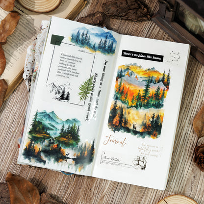 Mountains And Rivers in Fog Series Junk Journal Stickers, Scrapbook PET Sticker, Collage Plants Decor Stickers