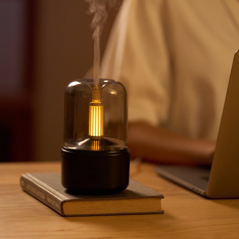 2 - in - 1 Flameless Candle Light & Aroma Diffuser | USB Essential Oil Humidifier with Romantic Flickering Light - Modern Home Fragrance Device - YYBB ART