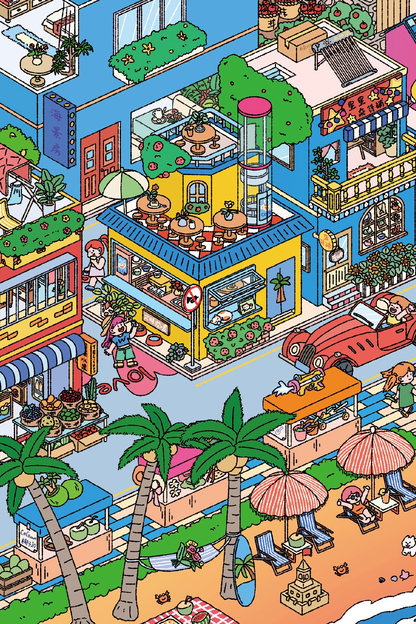 Café du Coucher de Soleil | Série Scene Time 17.0, Scène autocollante, Autocollants de scène miniature 3D, Autocollants DIY anti-stress, Autocollants de mise en scène, Autocollants DIY