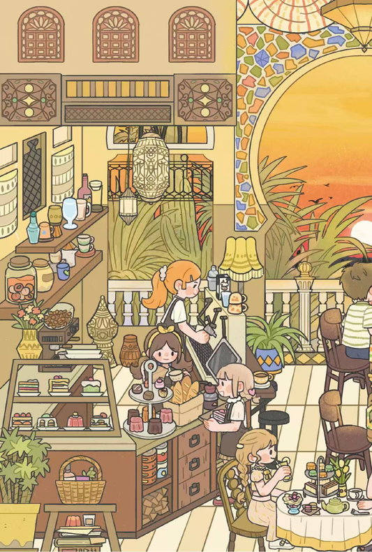 Kawiarnia Pod Zmierzchem | Seria Scene Time 17.0, Naklejki Sceniczne, 3D Miniatury Scen, Naklejki Antystresowe DIY, Naklejki Do Tworzenia Scen, Naklejki DIY