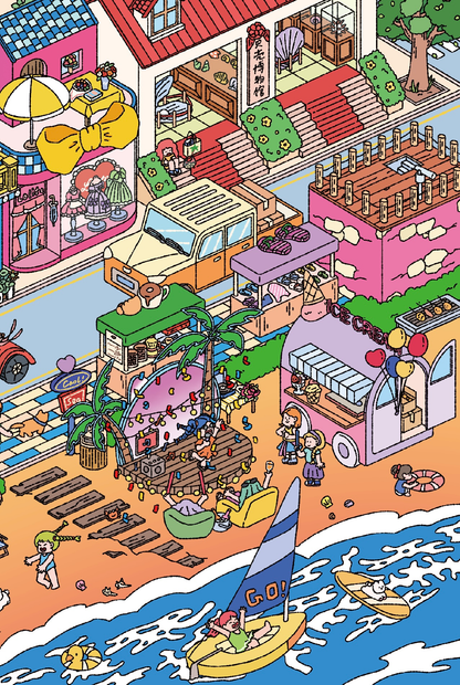 Café du Coucher de Soleil | Série Scene Time 17.0, Scène autocollante, Autocollants de scène miniature 3D, Autocollants DIY anti-stress, Autocollants de mise en scène, Autocollants DIY