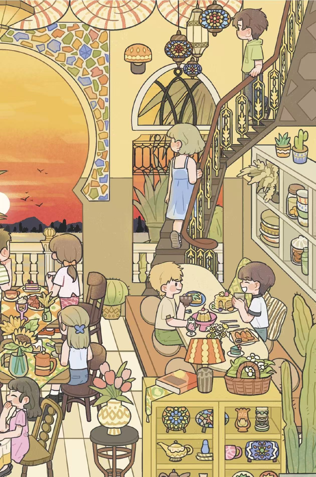 Café du Coucher de Soleil | Série Scene Time 17.0, Scène autocollante, Autocollants de scène miniature 3D, Autocollants DIY anti-stress, Autocollants de mise en scène, Autocollants DIY