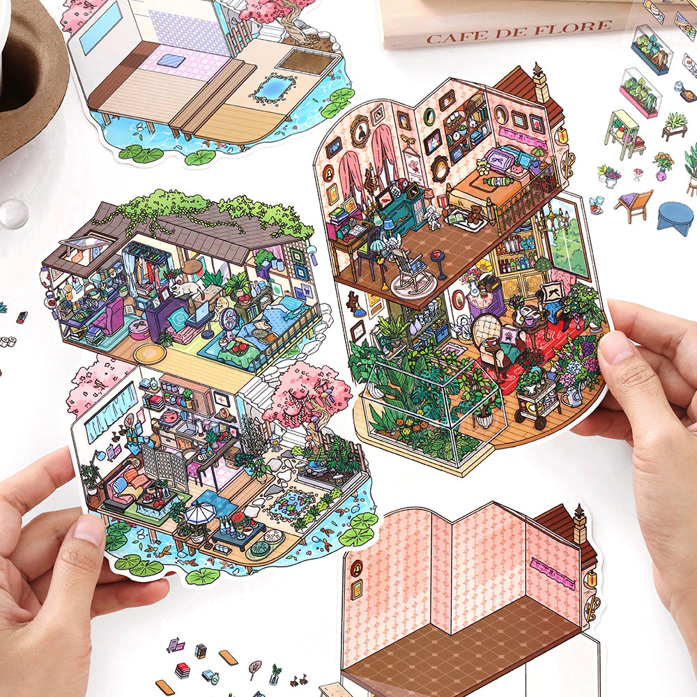 My Little House 4.0 | ステッカーシーン、3Dミニチュアシーンステッカー、ストレス解消DIYステッカー、シーン設定ステッカー、DIYステッカー