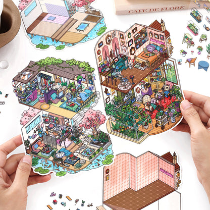 My Little House 4.0 | ステッカーシーン、3Dミニチュアシーンステッカー、ストレス解消DIYステッカー、シーン設定ステッカー、DIYステッカー