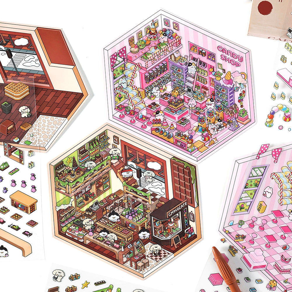 Open Today Series 2.0 | Sticker Scene, 3D Miniature Scene Stickers, Stress-relief DIY stickers, Scene-setting Stickers