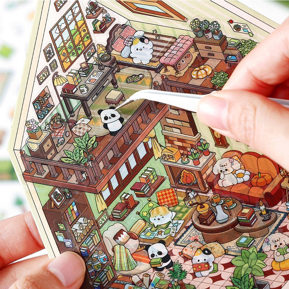 NHQZ 3D Haus Sticker Set – 2 Stück, Miniatur-Deko, Wasserfest, Mit Pinzette