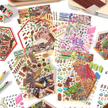 Open Today Series 2.0 | Sticker Scene, 3D Miniature Scene Stickers, Stress-relief DIY stickers, Scene-setting Stickers