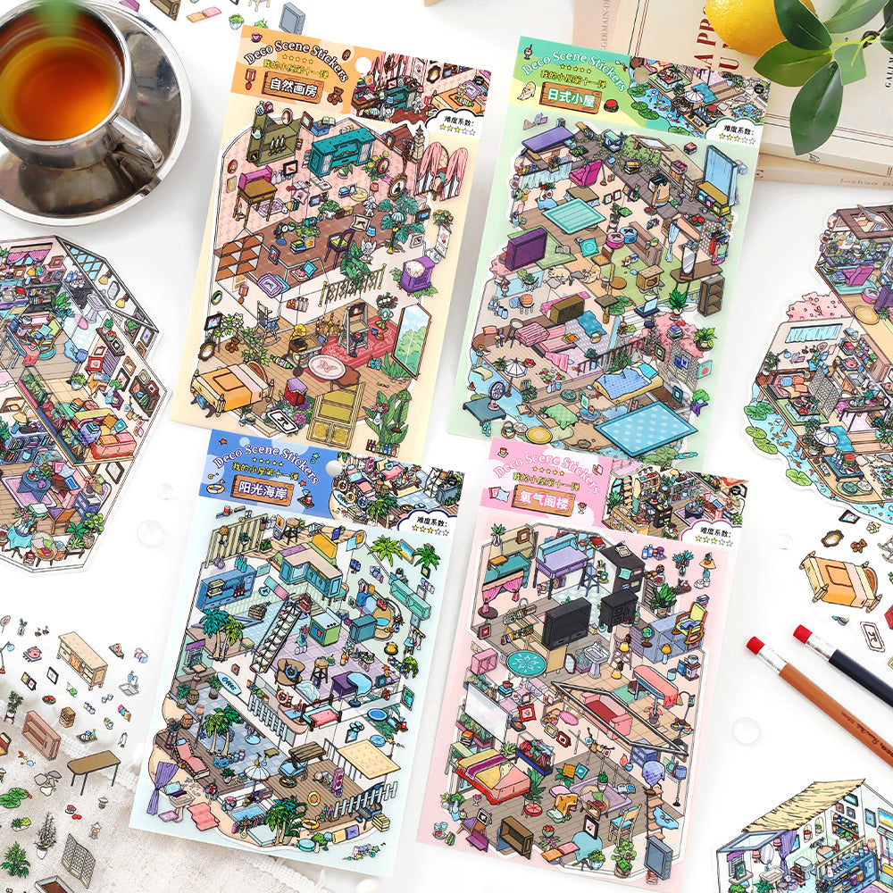My Little House 4.0 | ステッカーシーン、3Dミニチュアシーンステッカー、ストレス解消DIYステッカー、シーン設定ステッカー、DIYステッカー