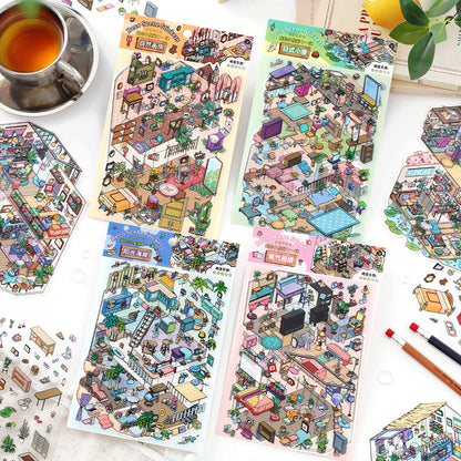 My Little House 4.0 | ステッカーシーン、3Dミニチュアシーンステッカー、ストレス解消DIYステッカー、シーン設定ステッカー、DIYステッカー