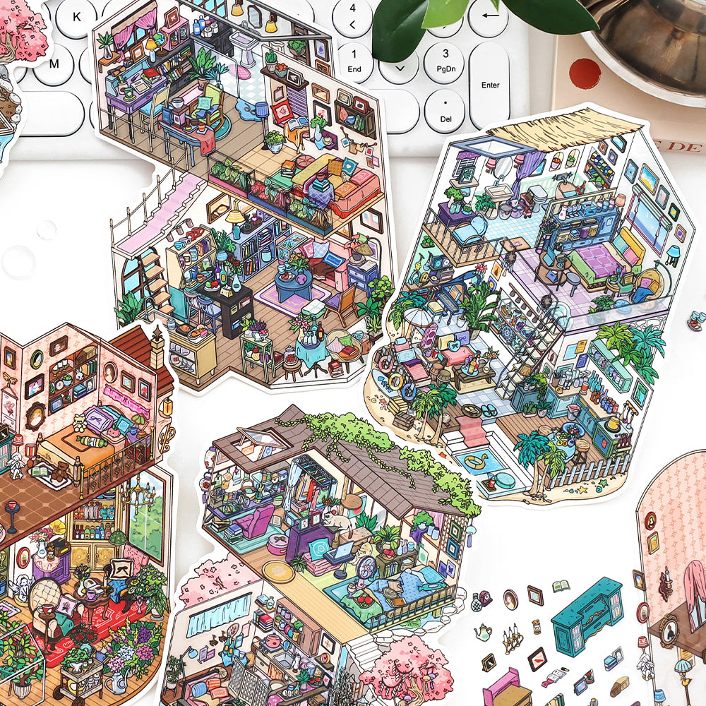 My Little House 4.0 | ステッカーシーン、3Dミニチュアシーンステッカー、ストレス解消DIYステッカー、シーン設定ステッカー、DIYステッカー