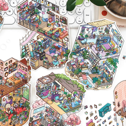 My Little House 4.0 | ステッカーシーン、3Dミニチュアシーンステッカー、ストレス解消DIYステッカー、シーン設定ステッカー、DIYステッカー