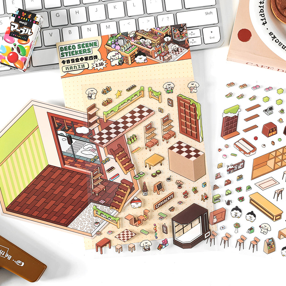 Open Today Series 2.0 | Sticker Scene, 3D Miniature Scene Stickers, Stress-relief DIY stickers, Scene-setting Stickers