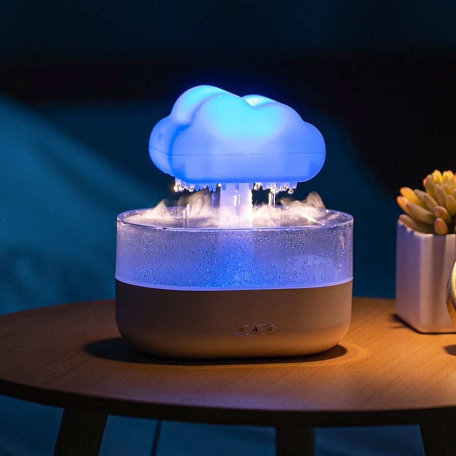 Cloud & Raindrop Essential Oil Diffuser | Aroma Diffuser | Color Changing Aroma Humidifier - Creative Desktop Air Freshener with Colorful LED Lights - YYBB ART