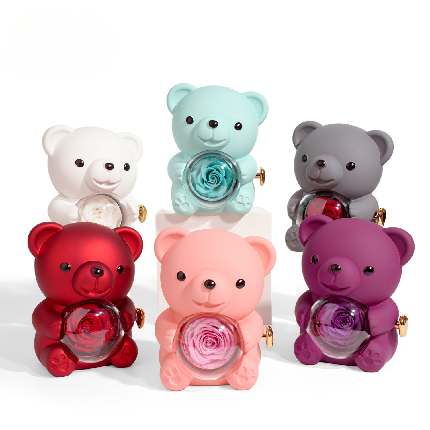 Romantic Bear with Rotating Eternal Rose Gift Box - Jewelry Display Case for Ring & Necklace | Perfect Valentine's Day Gift - YYBB ART