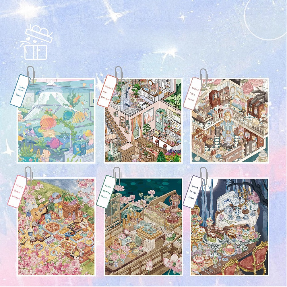 보헤미안과 디저트 | 씬 가든 9.0 시리즈 | 스티커 씬, 3D 미니어처 씬 스티커, 스트레스 해소 DIY 스티커, 씬 설정 스티커, DIY 스티커