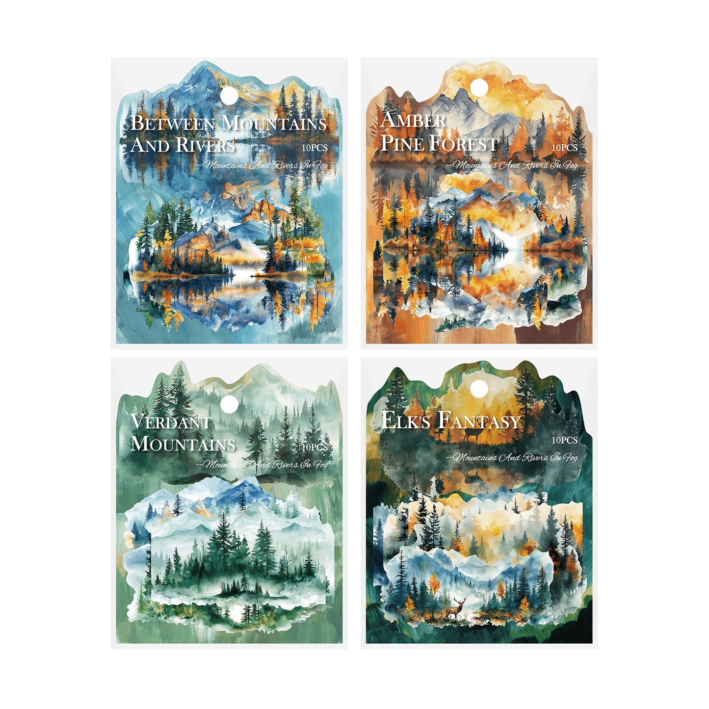 Mountains And Rivers in Fog Series Junk Journal Stickers, Scrapbook PET Sticker, Collage Plants Decor Stickers