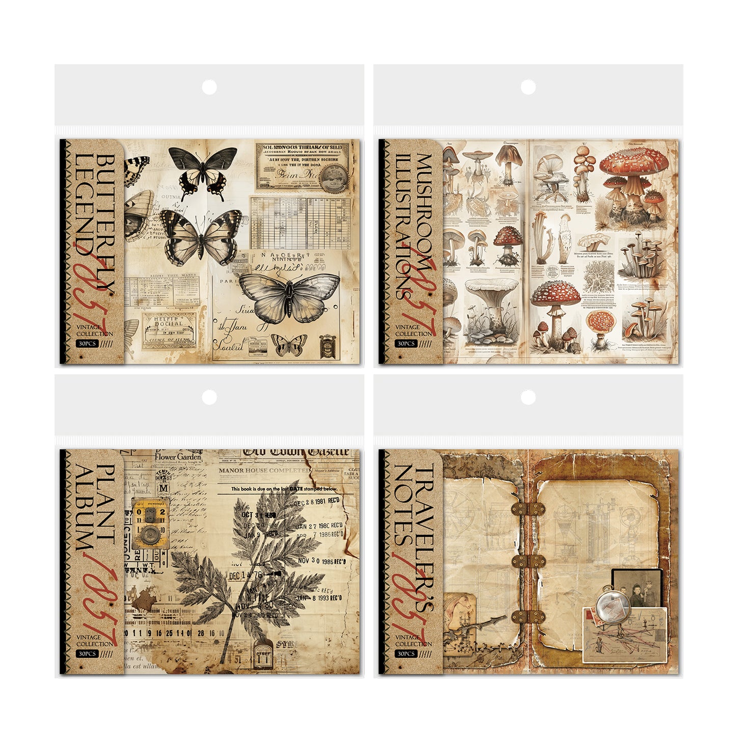 Vintage Collection 1857 Series Junk Journal Paper, Butterfly Scrapbook Paper, DIY Collage Paper