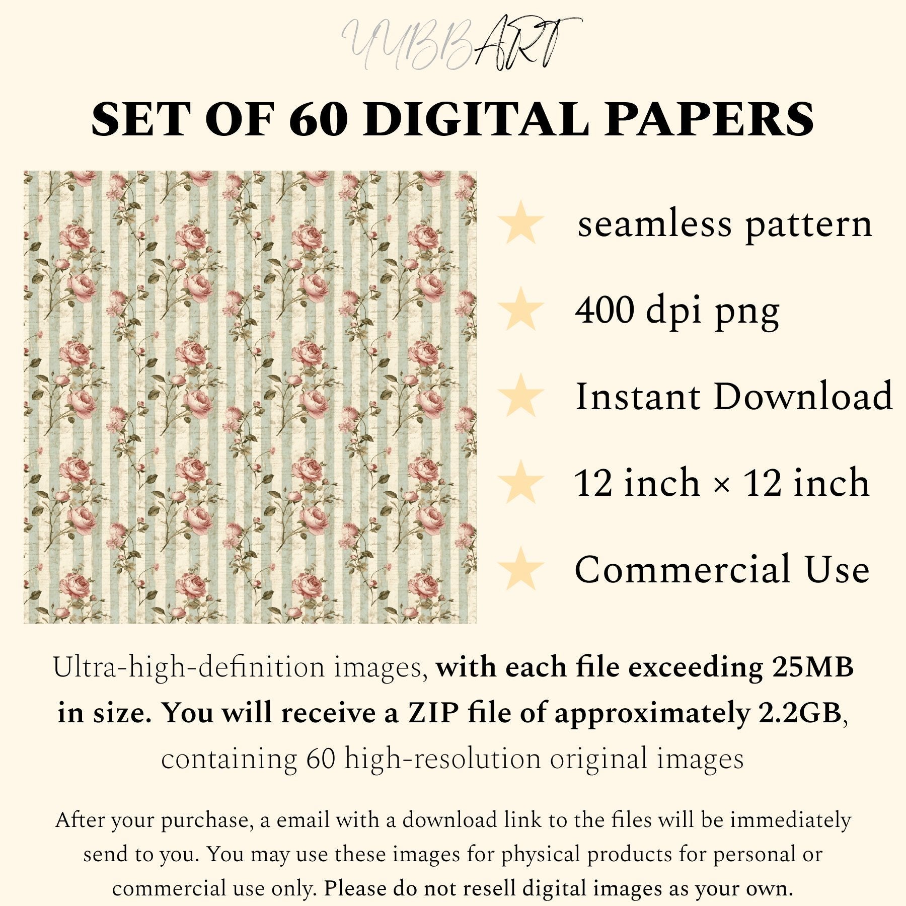 60 sheets,Vintage Shabby Chic Roses Printable Paper, Vintage Digital Paper - INSTANT DOWNLOAD - YYBB ART