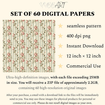 60 sheets,Vintage Shabby Chic Roses Printable Paper, Vintage Digital Paper - INSTANT DOWNLOAD - YYBB ART