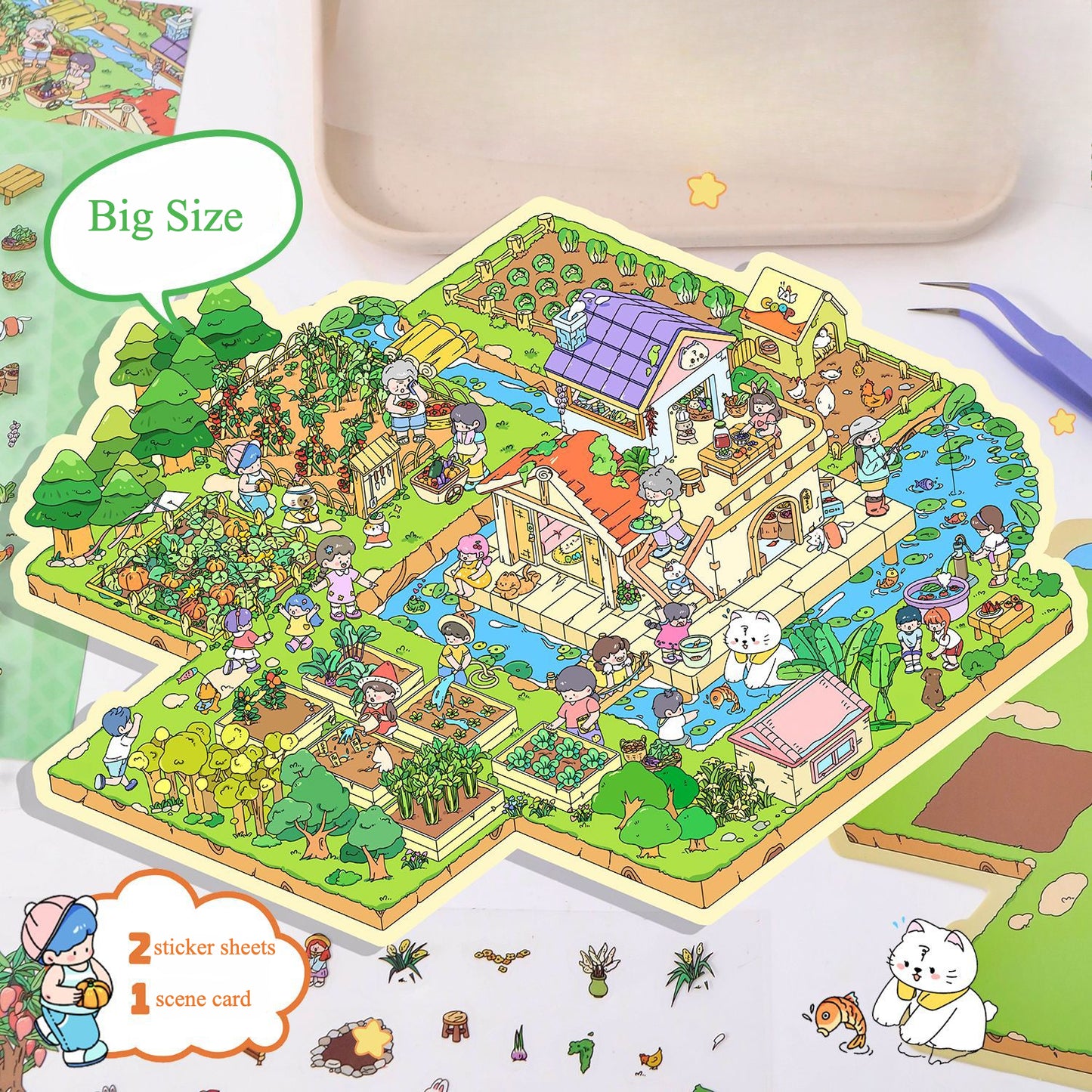 Big Size | Happy Farm Theme | Scene Art 10.0 Series | Sticker Scene, 3D Miniature Scene Stickers, Stress-relief DIY stickers, Scene-setting Stickers