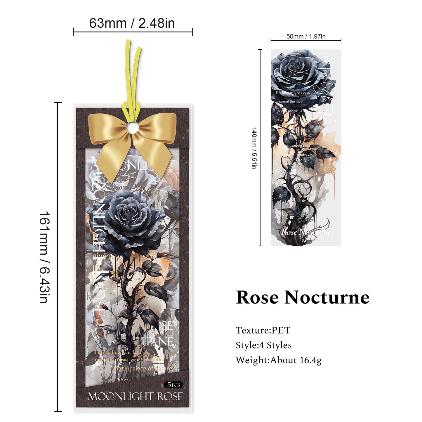 Rose Nocturne Series Vintage Bookmark, Scrapbooking PET Label, Junk Journal Collage Material, Craft Supply